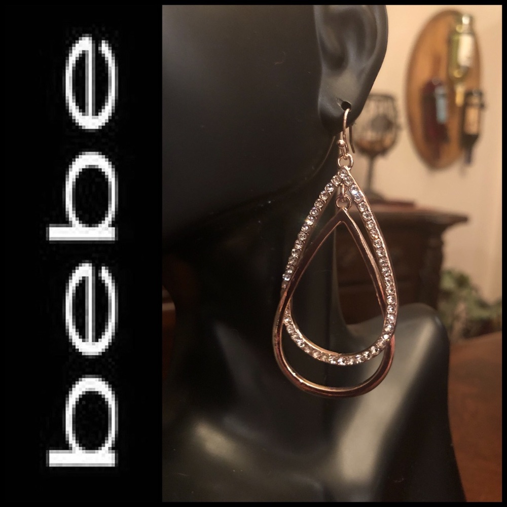 🆕 bebe Rose Gold Tone Teardrop Dangle Earrings - Picture 3 of 6
